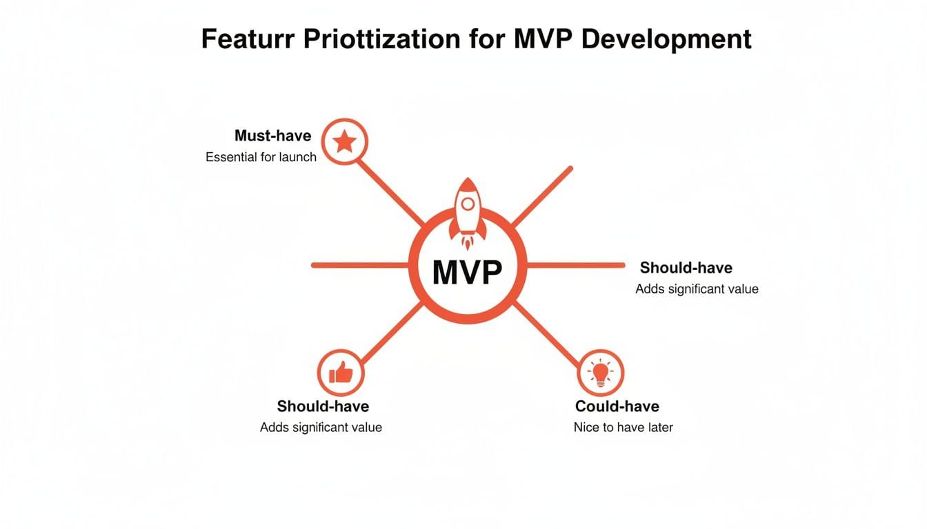 Diagram illustrating feature prioritization for MVP development, categorized into must-have, should-have, and could-have.