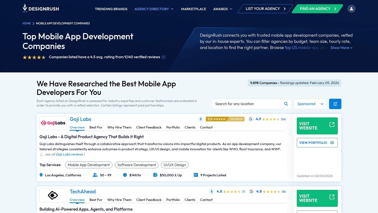 DesignRush - Top Mobile App Development Companies